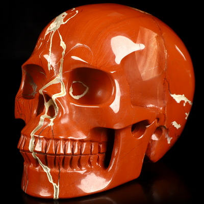 5.0" Red Jasper Hand Carved Crystal Skull, Realistic, Crystal Healing
