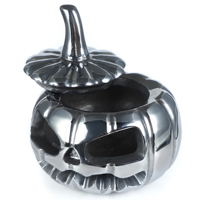 4.1" Tera-hertz Hand Carved Hollow Jack-O'-Lantern Pumpkin Crystal Skull Sculpture, Crystal Healing
