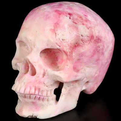 5.1" Pink Aragonite Hand Carved Crystal Skull, Super Realistic, Crystal Healing