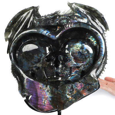 Sept 25, 2026 ACSAD (A Crystal Skull a Day) - The Shape of Us - 10.1" Labradorite Hand Carved Dragon & Crystal Skull Fine Art Sculpture, Crystal Healing
