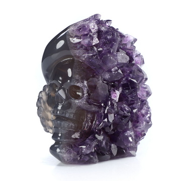 2.0" Agate Amethyst Druse Hand Carved Crystal Skull Fine Art Sculpture, Crystal Healing