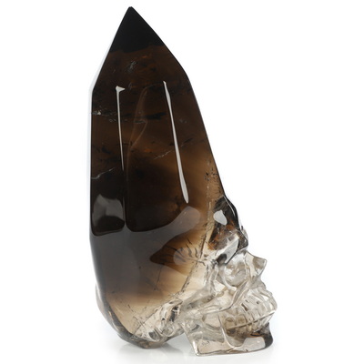 4.6" Smoky Quartz Rock Crystal Hand Carved Crystal Skull Wand/Point Sculpture, Crystal Healing