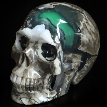 4.9" Volcano Agate Hand Carved Crystal Skull, Realistic, Crystal Healing