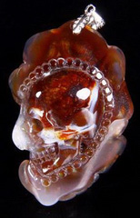 1.7" Fire Agate Carved Crystal Skull Pendant