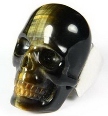 Gemstone Size 11, Tiger Eye Carved Crystal Skull with Sterling Silver