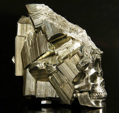 Mineral Specimen 4.6" Pyrite Druse Carved Crystal Skull Sculpture