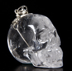1.5" Quartz Rock Crystal Carved Crystal Skull Pendant With 925 Sterling Silver, Crystal Healing