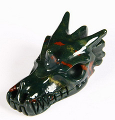 1.8" Bloodstone Carved Crystal Dragon Skull Pendant