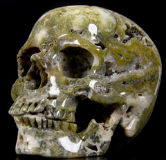 GEODE HUGE 5.2" Ocean Jasper Carved Crystal Skull, Super Realistic