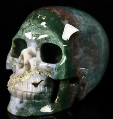 Geode Huge 5.2" Green Moss Agate Carved Crystal Skull, Realistic