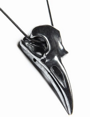 Hematite Carved Crystal Raven Skull Pendant