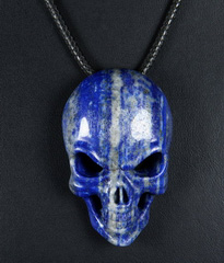 Gemstone 2.0" Lapis Lazuli Carved Crystal Skull Pendant with Sterling Silver