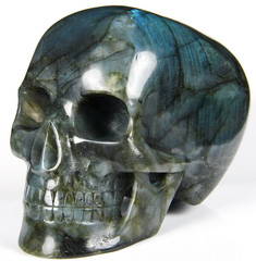 AMAZING FLASH Huge 5.1" Labradorite Carved Mitchell-Hedges Crystal Skull Replica, Skull of Doom
