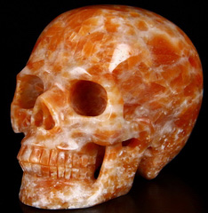 HUGE 4.6" Orange Calcite Carved Crystal Skull, Realistic