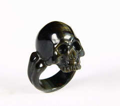 AMAZING FLASH Size 7 Blue Tiger Eye Carved Crystal Skull Ring