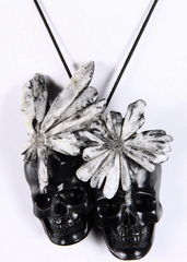 Chrysanthemum Carved Crystal Skull Pendant