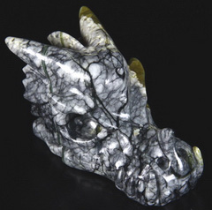 HUGE 5.0" Picasso Jasper Carved Crystal Dragon Skull