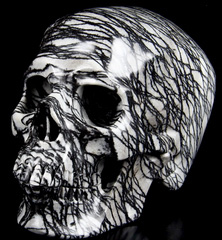 Lifesized 6.6" Black Picasso Jasper Carved Crystal Skull, Super Realistic