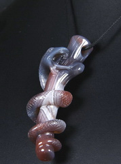 Fine Gemstone Mozambique Agate Carved Crystal Snake with Coral Branch Pendant #4701361