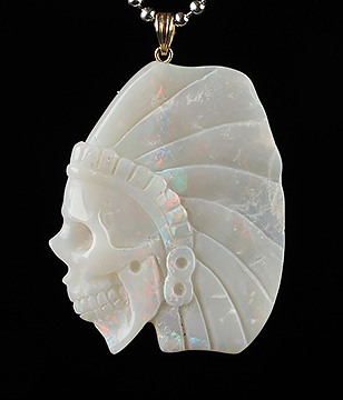 Great Quality Australian Opal Carved Crystal Skull Pendant with 18K solid Gold