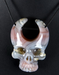 Fine Gemstone Mozambique Agate Carved Crystal Skull Pendant #4701453