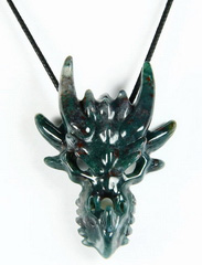 Bloodstone Carved Crystal Dragon Skull Pendant