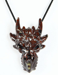 2.1" Chinese Bloodstone Carved Crystal Dragon Skull Pendant