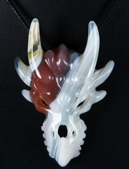 Fine Gemstone Mozambique Agate Carved Crystal Dragon Skull Pendant #4701466