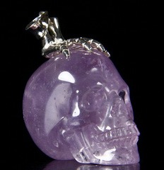 1.6" Amethyst Carved Crystal Skull Pendant with Sterling Silver