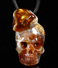 Gemstone Fire Agate Carved Crystal Skull Pendant