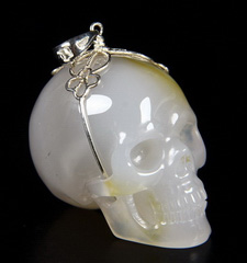 1.4" Agate & 925 Sterling Silver Carved Crystal Skull with 925 Sterling Silver