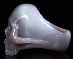 Size 8, Mozambique Agate Carved Crystal Skull Ring