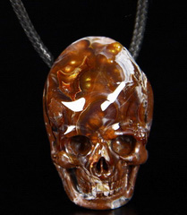 Gemstone Fire Agate Carved Crystal Skull Pendant