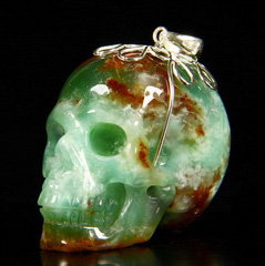 Gemstone 1.6" Chrysoprase Carved Crystal Skull Pendant With 925 Sterling Silver, Crystal Healing