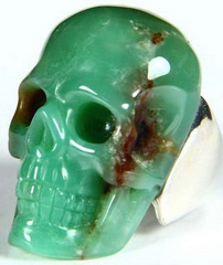 Gemstone Size 10, Chrysoprase Carved Crystal Skull with Sterling Silver