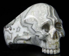 Size 11, Crazy Lace Agate Carved Crystal Skull Ring