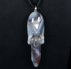 Fine Gemstone Mozambique Agate Carved Crystal Skull Pendant with Sterling Silver #4701669