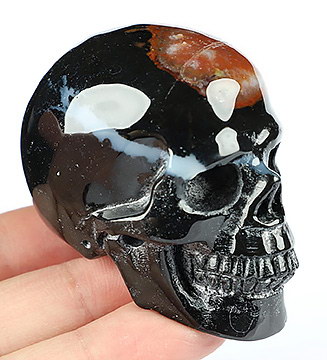 2.4" Black Zebra Agate Carved Crystal Skull, Realistic