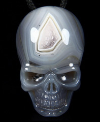 Geode Agate Carved Crystal Skull Pendant