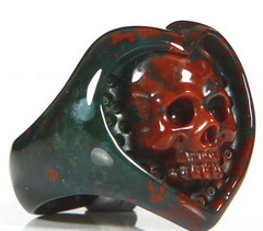 Gemstone size 9, Bloodstone Carved Crystal Skull Ring