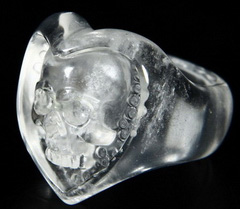 Clear Size 7 1/2, Quartz Rock Crystal Carved Crystal Skull Ring