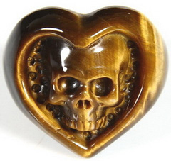 Size 8 1/2, Gold Tiger Eye Carved Crystal Skull Ring