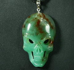Gemstone Chrysoprase Carved Crystal Skull Pendant with Sterling Silver