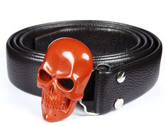Red Jasper Carved Crystal Skull Belt with Sterling Silver