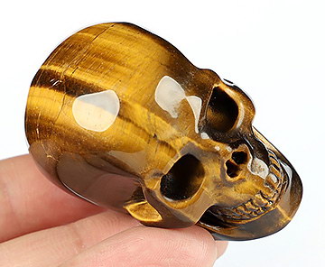 Amazing Flash Gemstone 1.9" Gold Tiger Eye Carved Crystal Skull, Realistic