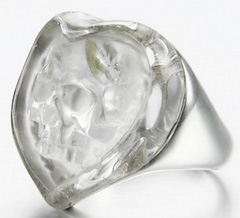 Size 7 1/2, Quartz Rock Crystal & 925 Sterling Silver Carved Crystal Skull Ring with 925 Sterling Silver
