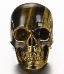 Gemstone Size 8 1/2, Gold Tiger Eye Carved Crystal Skull with Sterling Silver