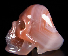 Fine Gemstone Size 8, Mozambique Agate Carved Crystal Skull Ring #4702017