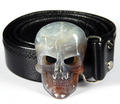 Fine Gemstone Mozambique Agate Carved Crystal Skull Belt with Sterling Silver #4702050