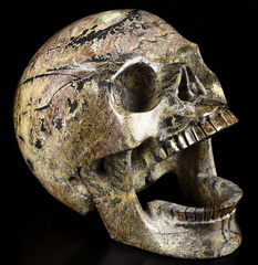 HUGE 5.2" Chinese Painting Stone Carved Crystal Laughing Skull